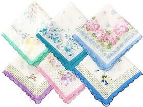 Instalifeglobal Soft Cotton Floral Pattern Handkerchief For Women, Girl And Kid - Pack Of 06 (Multicolour, Large) [Multicolor] Handkerchief (Pack Of 6)
