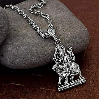                       CEYLONMINEMata Pendnat / Sherawali Mata Silver Cating pendant With Chain For unisex                                              