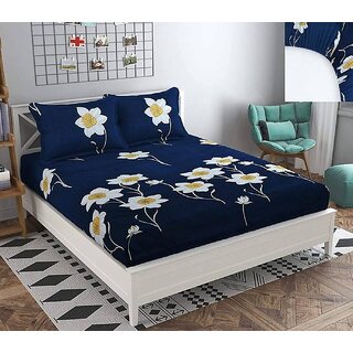                       Homeberry 180 TC Polycotton Double Printed Bedsheet  (Pack of 1, Dark Blue)                                              