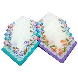 Global Gifts Set Of 24 Beautiful Hanndkerchief Multicolor Handkerchief (Pack Of 24)