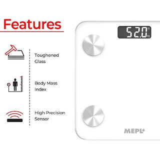 Mepl Bluetooth Digital Smart Weight Machine Thick Tempered Glass LCD Display with Smart App Weighing Scale