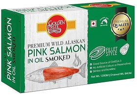 Golden Prize Smoked Pink Salmon Fillets in Oil 115Gms