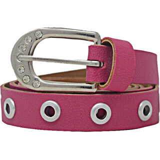                       Exotique Pink Casual Faux Leather Belt For Women (BW0018PK)                                              