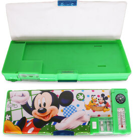 Aseenaa Magnetic Pencil Box With Sharpener Large Capacity Mickey Mouse Theme For Kids  Pack Of 1  Colour - Green