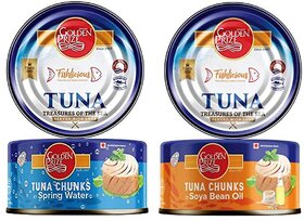 Golden Prize Combo - 1 x Tuna Chunk in Springwater and 1 x Tuna Chunk In Soyabean Oil (2 x 185gms Each)