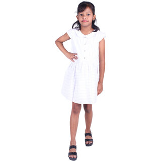                       Kid Kupboard Cotton Girls Dress, White, Sleeveless, Collared Neck, 7-8 Years                                              