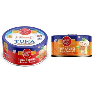                       Golden Prize Combo - 1 x Tuna Chunk in Tomato Sauce and 1 x Tuna Chunk In Soyabean Oil (2 x 185gms Each)                                              