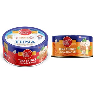 Golden Prize Combo - 1 x Tuna Chunk in Tomato Sauce and 1 x Tuna Chunk In Soyabean Oil (2 x 185gms Each)