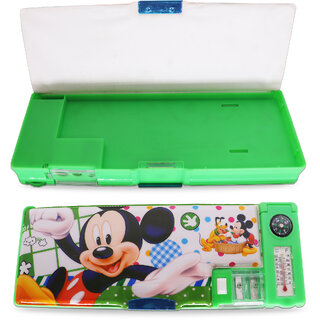                       Aseenaa Magnetic Pencil Box With Sharpener Large Capacity Mickey Mouse Theme For Kids  Pack Of 1  Colour - Green                                              
