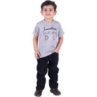                       Kid Kupboard Cotton Baby Boys T-Shirt, Light Grey, Half-Sleeves, Crew Neck, 2-3 Years KIDS3254                                              
