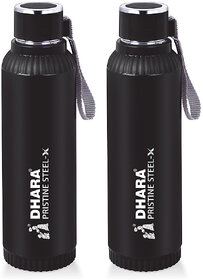 Dhara Stainless Steel Quench 900 Inner Steel and Outer Plastic Water Bottle, 700ml, Black BPAFree Leak Proof(pack 2)