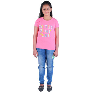                       Kid Kupboard Cotton Girls T-Shirt, Pink, Half-Sleeves, Crew Neck, 7-8 Years KIDS3261                                              