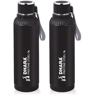                       Dhara Stainless Steel Quench 900 Inner Steel and Outer Plastic Water Bottle, 700ml, Black BPAFree Leak Proof(pack 2)                                              