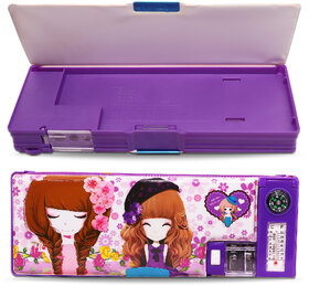 Aseenaa Magnetic Pencil Box With Sharpener Large Capacity Cute Doll Theme For Kids  Pack Of 1  Colour - Purple