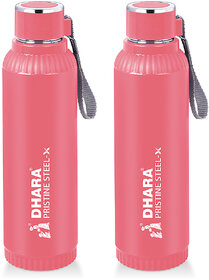 Quench 900 Inner Steel and Outer Plastic Water Bottle, 700ml, Pink   BPA Free  Leak Proof  Office Bottle (set of 2)