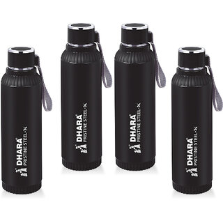                       Quench 900 Inner Steel and Outer Plastic Water Bottle, 700ml, Black  BPA Free  Leak Proof  Office Bottle (pack of 4)                                              