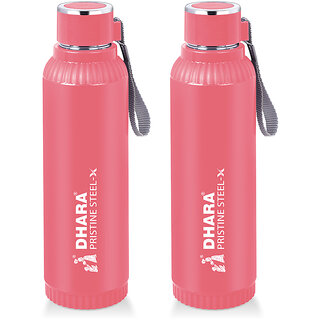                       Quench 900 Inner Steel and Outer Plastic Water Bottle, 700ml, Pink   BPA Free  Leak Proof  Office Bottle (set of 2)                                              