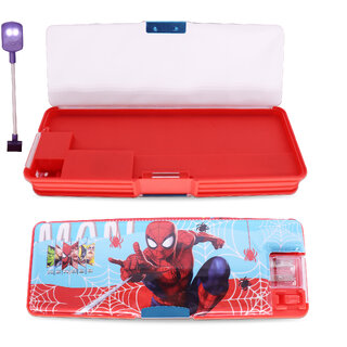 Aseenaa Magnetic Pencil Box With Sharpener Large Capacity Spider Man Theme For Kids  Pack Of 1  Colour - Red