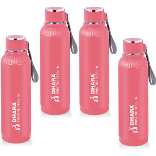 Quench 900 Inner Steel and Outer Plastic Water Bottle, 700ml, Pink   BPA Free  Leak Proof  Office Bottle (set of 4)