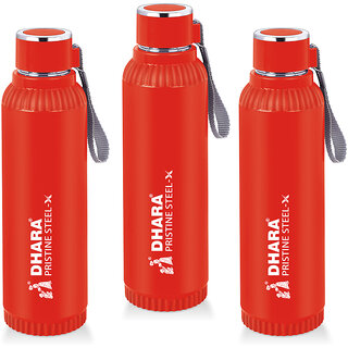                      Quench 900 Inner Steel and Outer Plastic Water Bottle, 700ml, Red  BPA Free  Leak Proof  Office Bottle (Set of 3)                                              