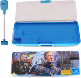 Aseenaa Magnetic Pencil Box With Sharpener Large Capacity Avengers Theme For Kids  Pack Of 1  Colour - Skyblue