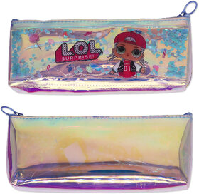 Cute Doll Multipurpose Holographic Pencil Case With Filled Sequin Water For Kids  Pack of 1  Colour - Multicolor