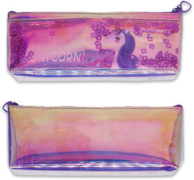 Aseenaa Unicorn Multipurpose Holographic Pencil Case With Filled Sequin Water For Kids  Pack of 1  Colour - Multicolor