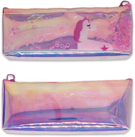 Aseenaa Unicorn Multipurpose Holographic Pencil Case With Filled Sequin Water For Kids  Pack of 1  Colour - Multicolor