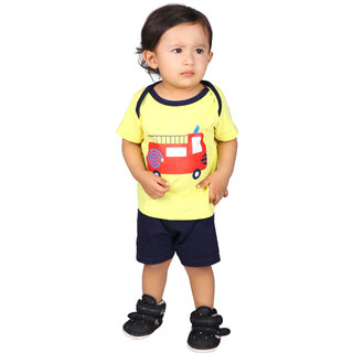                       Kid Kupboard Cotton Baby Boys T-Shirt and Short, Multicolor, Half-Sleeves, Crew Neck, 1-2 Years KIDS3243                                              