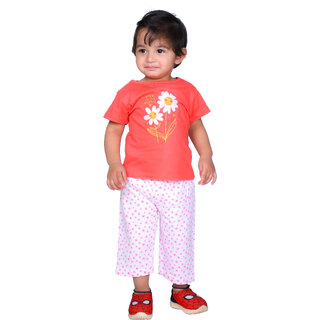                       Kid Kupboard Cotton Baby Girls T-Shirt, Orange, Half-Sleeves, Crew Neck, 1-2 Years KIDS3247                                              
