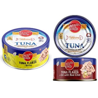                       Golden Prize Combo - 1 x Tuna Sandwich Flakes In Brine and 1 x Tuna Sandwich Flakes in Oil with Red Chili 2 x 185gm                                              