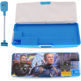                       Aseenaa Magnetic Pencil Box With Sharpener Large Capacity Avengers Theme For Kids  Pack Of 1  Colour - Skyblue                                              