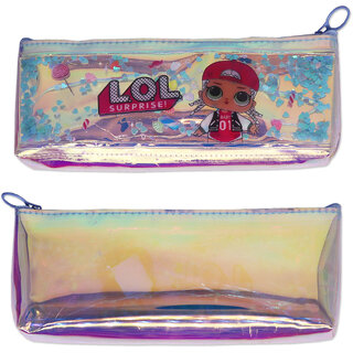                       Cute Doll Multipurpose Holographic Pencil Case With Filled Sequin Water For Kids  Pack of 1  Colour - Multicolor                                              