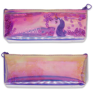                       Aseenaa Unicorn Multipurpose Holographic Pencil Case With Filled Sequin Water For Kids  Pack of 1  Colour - Multicolor                                              