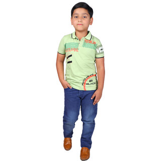                       Kid Kupboard Cotton Boys T-Shirt, Light Green, Half-Sleeves, Collared Neck, 6-7 Years KIDS3264                                              
