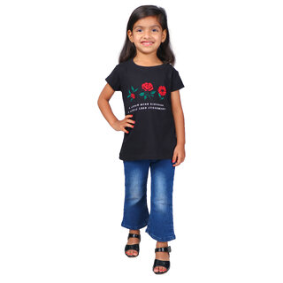                       Kid Kupboard Cotton Girls T-Shirt, Black, Half-Sleeves, Crew Neck, 6-7 Years KIDS3266                                              