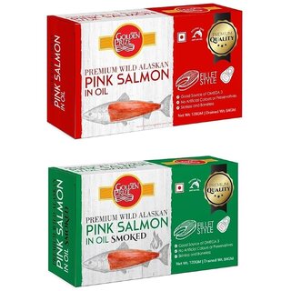                       Golden Prize Combo - 1 x Pink Salmon Fillets in Oil and 1 x Smoked Pink Salmon Fillets in Oil (2 x 115gms Each)                                              