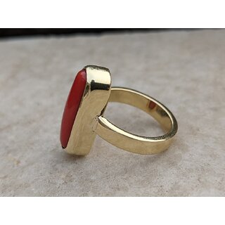                       Red Coral Ring ADJUSTABLE Original Moonga Ring Pure Moonga gold plated  Ring                                              