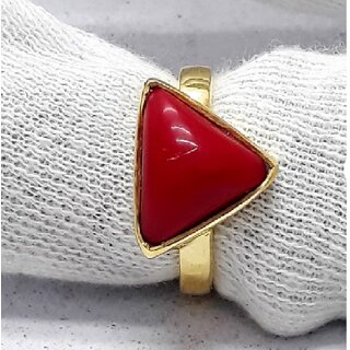                       Trikona Coral Moonga Stone Panchdhatu Adjustable Ring for Unisex brass  goldPlated Ring                                              