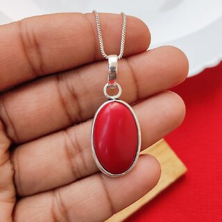                       CEYLONMINE- Natural and lab certified pearl and coral stone pendant silver plated pendant                                              