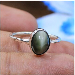                       CEYLONMINE-Cats eye Ring with natural and Lab certified stone silver plated Rings                                              
