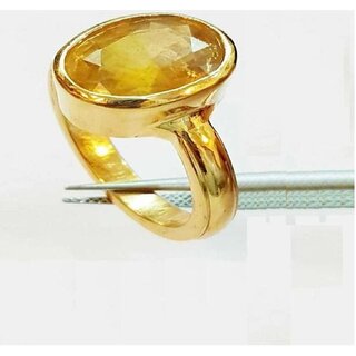                       Yellow Sapphire ( Pukhraj Stone ) Adjustable brass Ring round shape ring 100 Original Lab Certified Gemstone                                              