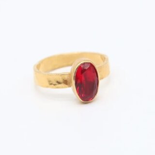                       JAIPUR GEMSTONE- red ovel moonga ring gold plated ring for men and women                                              