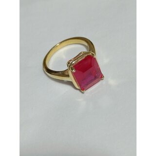                       JAIPUR GEMSTONE- natural and lab certified red squre coral(moonga) gold plated ring                                              