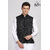 Anny's Culture Black Floral Pattern Polyester Wedding Nehru Jacket (Koti) S
