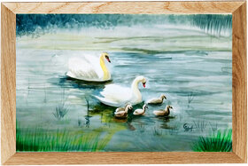 Handmade watercolor painting swan family/Govind Jha Arts
