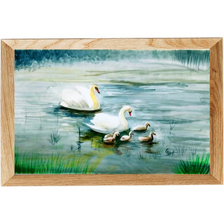 Handmade watercolor painting swan family/Govind Jha Arts