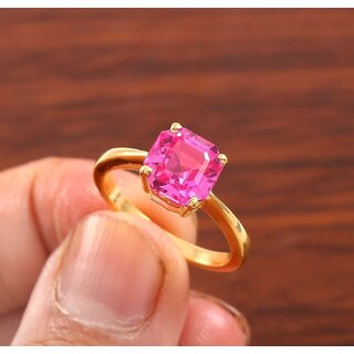                       RATAN BAZAAR- 100 Original pink sapphire gemstone gold plated adjustable Ring for astrology purpose                                              