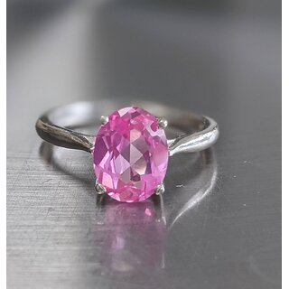                       RATAN BAZAAR- 100 Original pink sapphire gemstone silver plated adjustable Ring for astrology purpose                                              