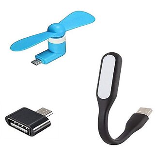 3 in 1 Combo Of USB Fan, USB LED Light and OTG Adapter (Assorted Color) by Jaggi Telecom